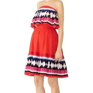 Kate Spade Geometric Border Pleated Dress Strapless 4